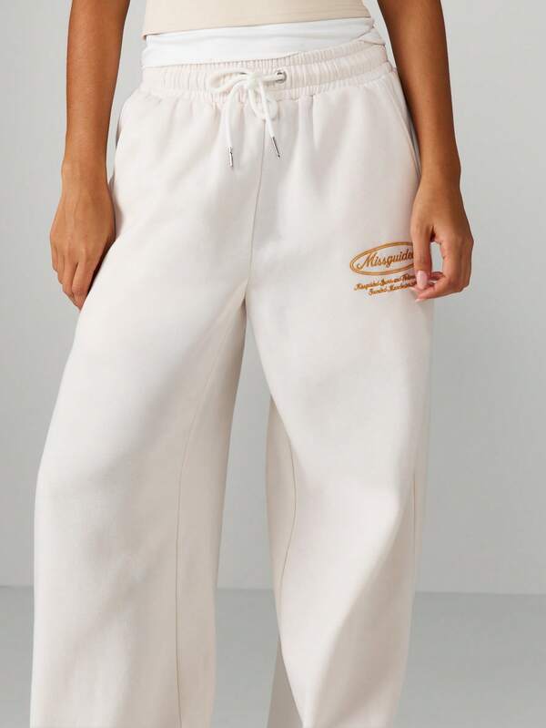Missguided MISSGUIDED Wide Leg Drawstring Joggers With Branding