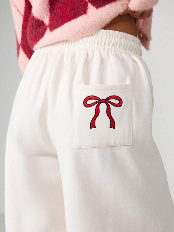 Missguided MISSGUIDED Wide Leg Drawstring Sweatpants With Bow Detail