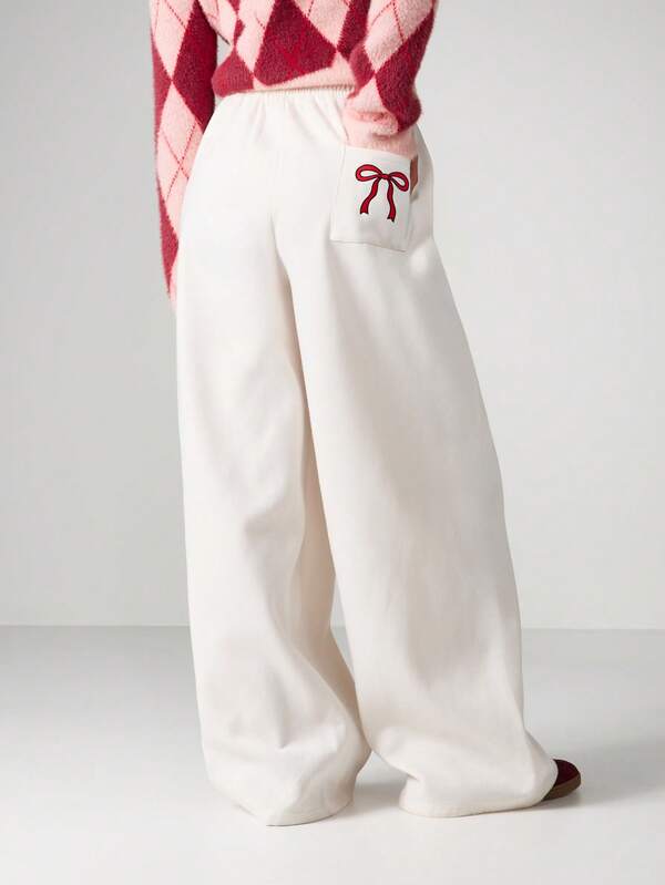 missguided MISSGUIDED Wide Leg Drawstring Sweatpants With Bow Detail