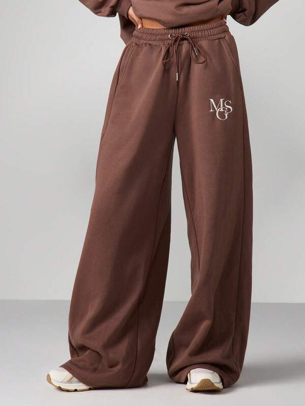 missguided MISSGUIDED Wide Leg Drawstring Sweatpants With Logo