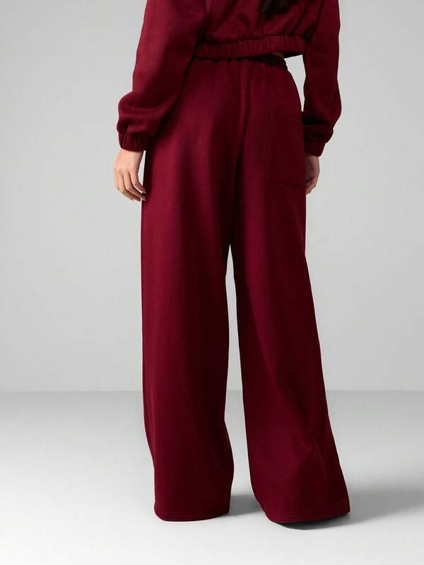 Missguided MISSGUIDED Wide Leg Fleece Sweatpants With Drawstring Waist