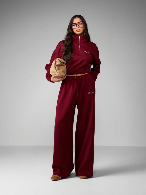 Missguided MISSGUIDED Wide Leg Fleece Sweatpants With Drawstring Waist