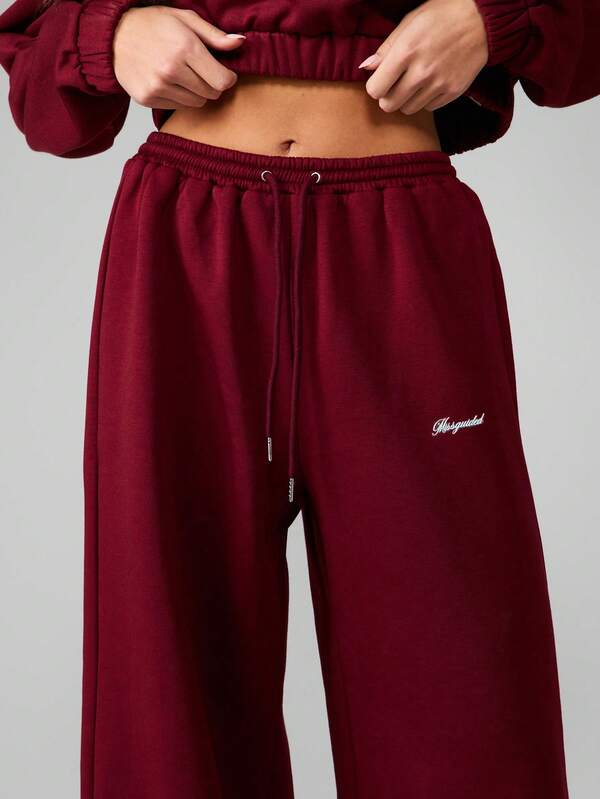 Missguided MISSGUIDED Wide Leg Fleece Sweatpants With Drawstring Waist