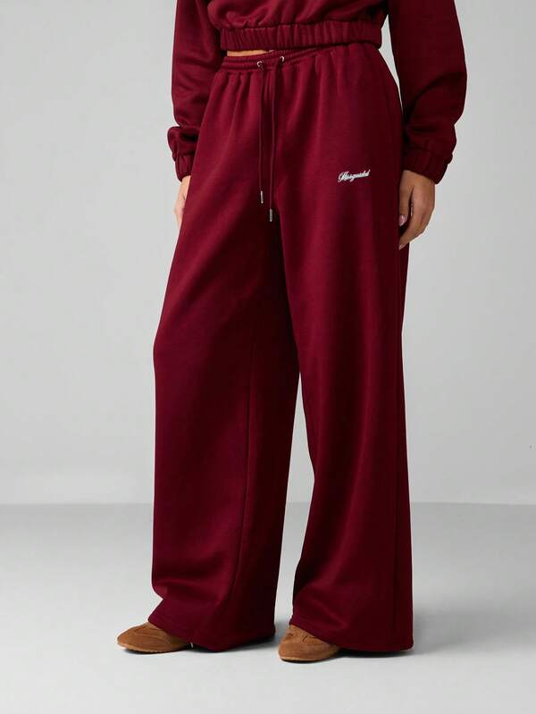 missguided MISSGUIDED Wide Leg Fleece Sweatpants With Drawstring Waist