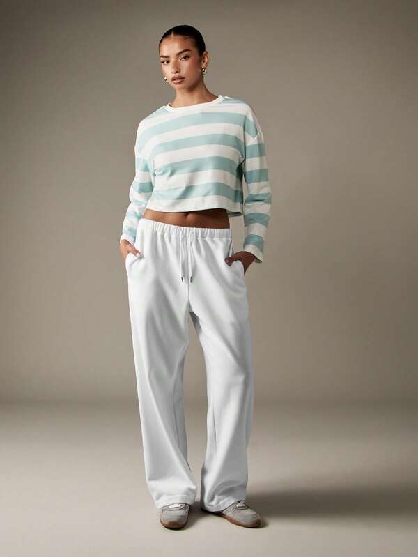 Missguided MISSGUIDED Wide Leg Fleece Sweatpants With Elastic Waist