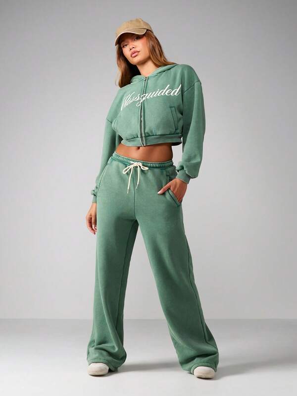 Missguided MISSGUIDED Wide Leg Graphic Joggers With Drawstring