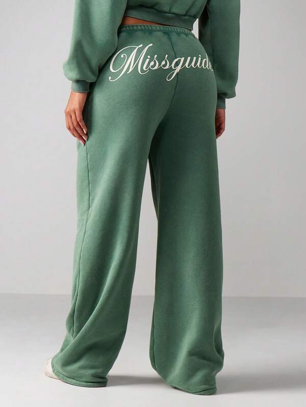 missguided MISSGUIDED Wide Leg Graphic Joggers With Drawstring