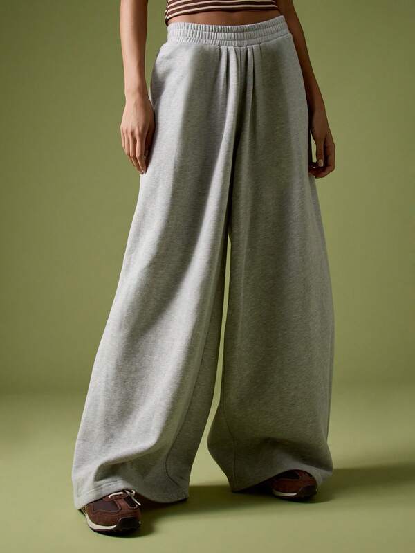 missguided MISSGUIDED Wide Leg Heathered Sweatpants With Drawstring