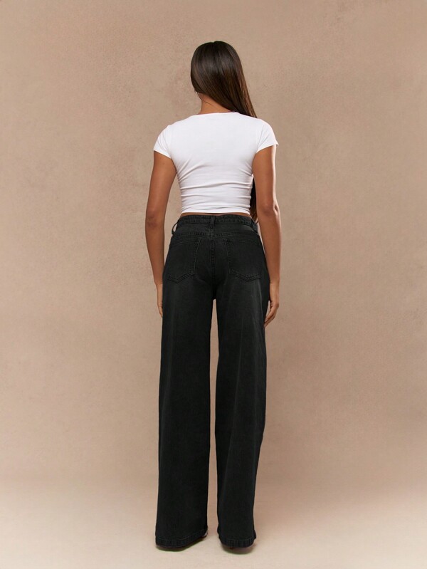 Missguided MISSGUIDED Wide Leg High Rise Black Denim Jeans