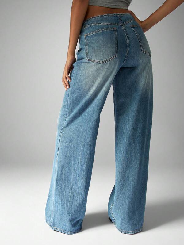 Missguided MISSGUIDED Wide Leg High Rise Flared Jeans With Side Pockets