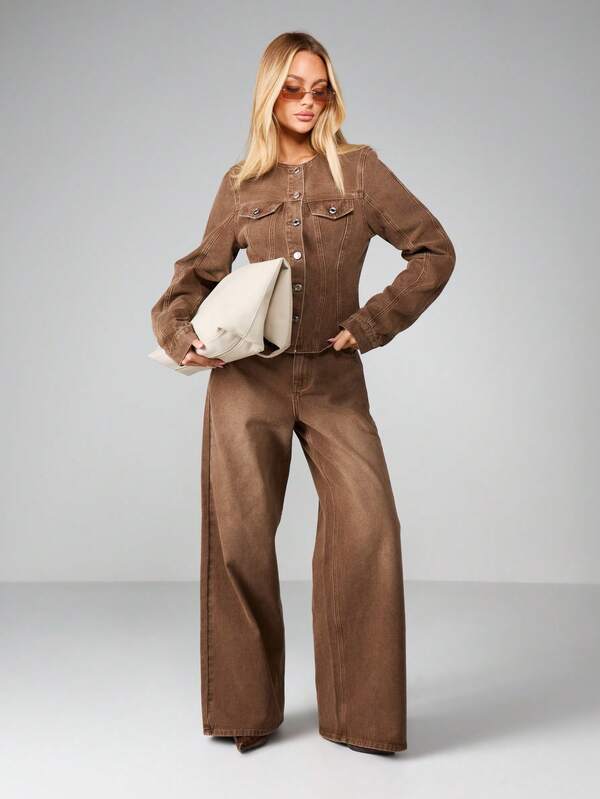 Missguided MISSGUIDED Wide Leg High Rise Straight Jeans