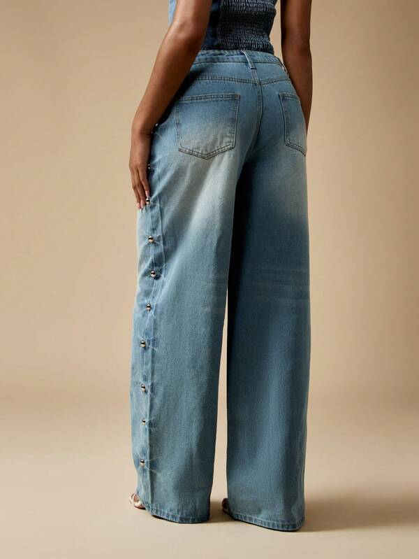 Missguided MISSGUIDED Wide Leg Jeans With Metal Button Details