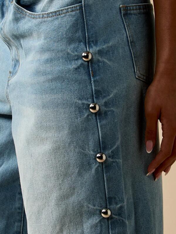 Missguided MISSGUIDED Wide Leg Jeans With Metal Button Details