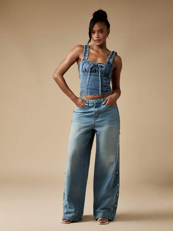 Missguided MISSGUIDED Wide Leg Jeans With Metal Button Details