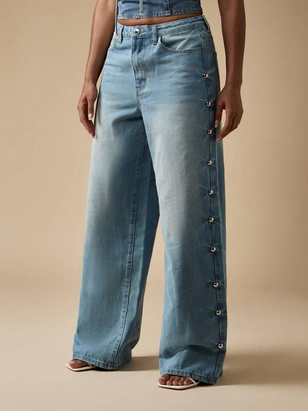 missguided MISSGUIDED Wide Leg Jeans With Metal Button Details