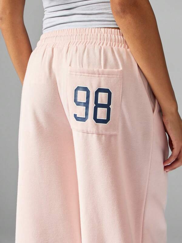 Missguided MISSGUIDED Wide Leg Jogger Pants With Drawstring And Number Print