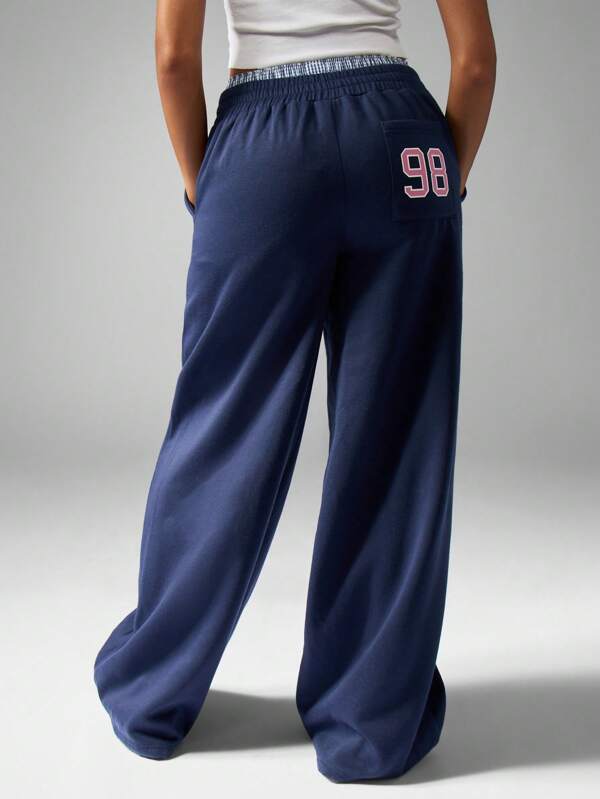 Missguided MISSGUIDED Wide Leg Jogger Pants With Varsity Number Detail
