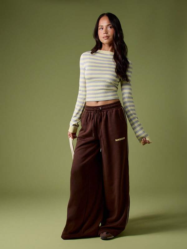 Missguided MISSGUIDED Wide Leg Jogger Sweatpants With Side Stripe