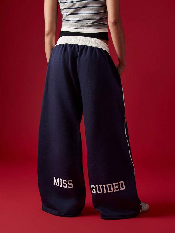 missguided MISSGUIDED Wide Leg Joggers With Contrast Waistband