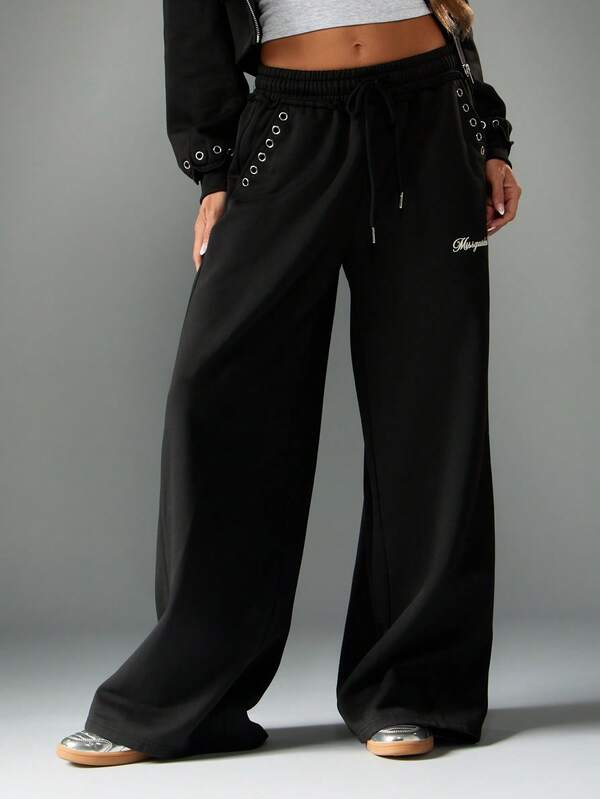 missguided MISSGUIDED Wide Leg Joggers With Eyelet Detail