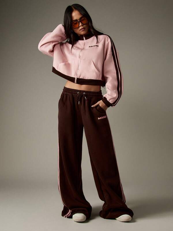 missguided MISSGUIDED Wide Leg Joggers With Side Stripe Detail