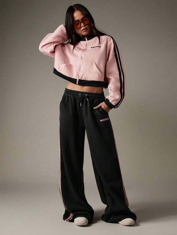 missguided MISSGUIDED Wide Leg Joggers With Side Stripe Detail