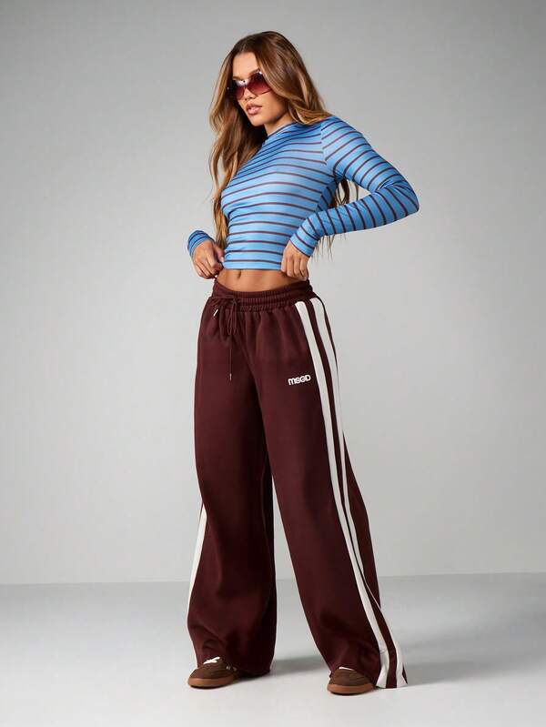 Missguided MISSGUIDED Wide Leg Joggers With Side Stripes
