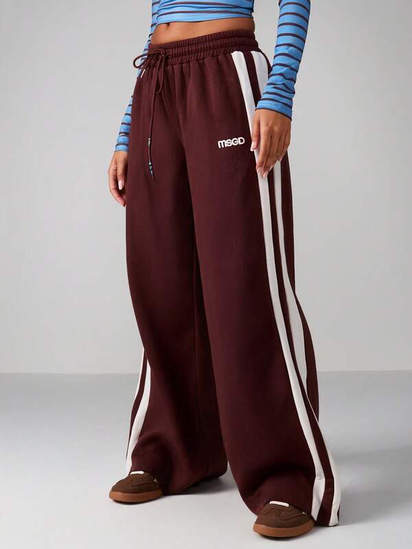 missguided MISSGUIDED Wide Leg Joggers With Side Stripes