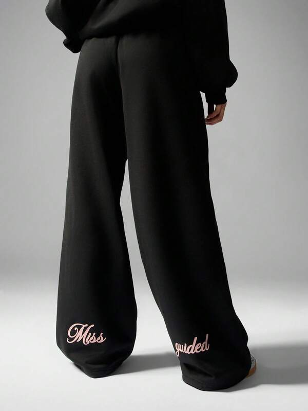 Missguided MISSGUIDED Wide Leg Joggers With Split Logo Design