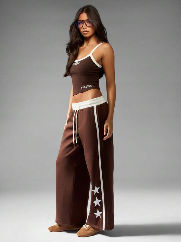 Missguided MISSGUIDED Wide Leg Joggers With Star Print And Contrast Stripes