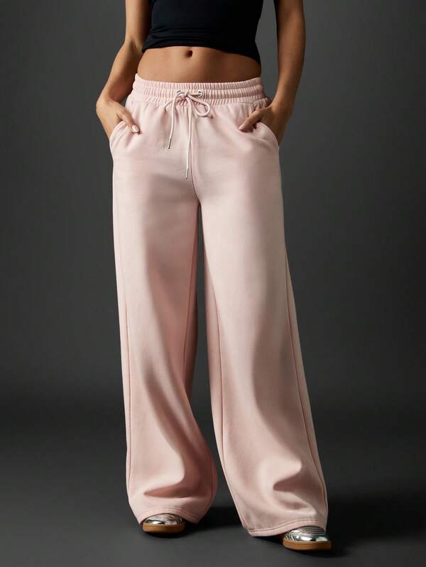 Missguided MISSGUIDED Wide Leg Joggers With Text Print And Drawstring