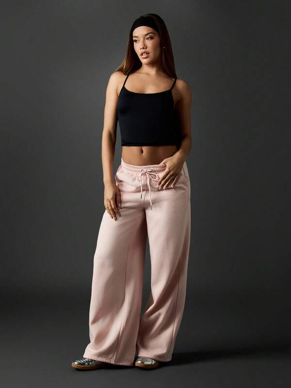 Missguided MISSGUIDED Wide Leg Joggers With Text Print And Drawstring