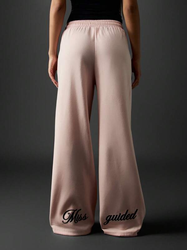 missguided MISSGUIDED Wide Leg Joggers With Text Print And Drawstring