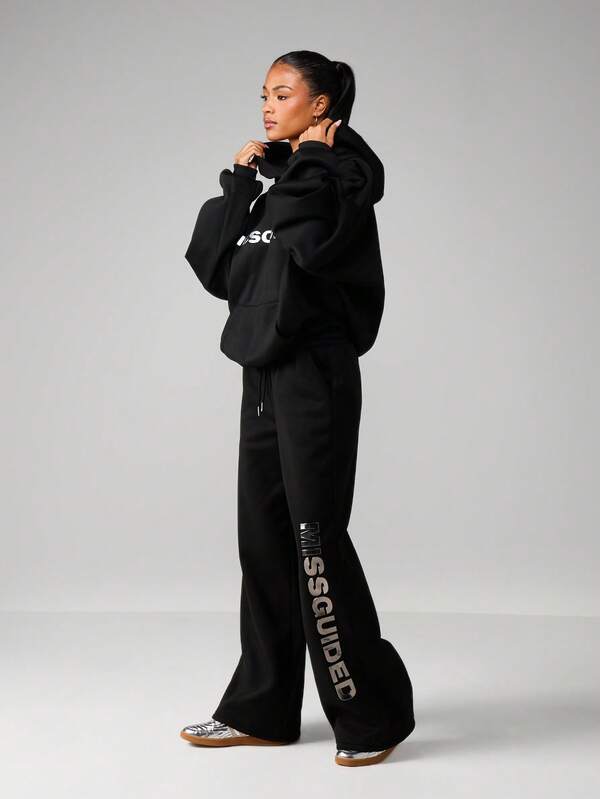 Missguided MISSGUIDED Wide Leg Joggers With Vertical Text