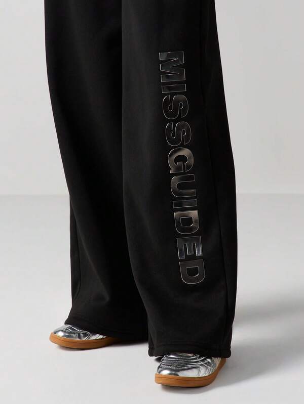 Missguided MISSGUIDED Wide Leg Joggers With Vertical Text