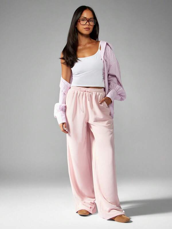 Missguided MISSGUIDED Wide Leg Palazzo Pants With Drawstring Waist