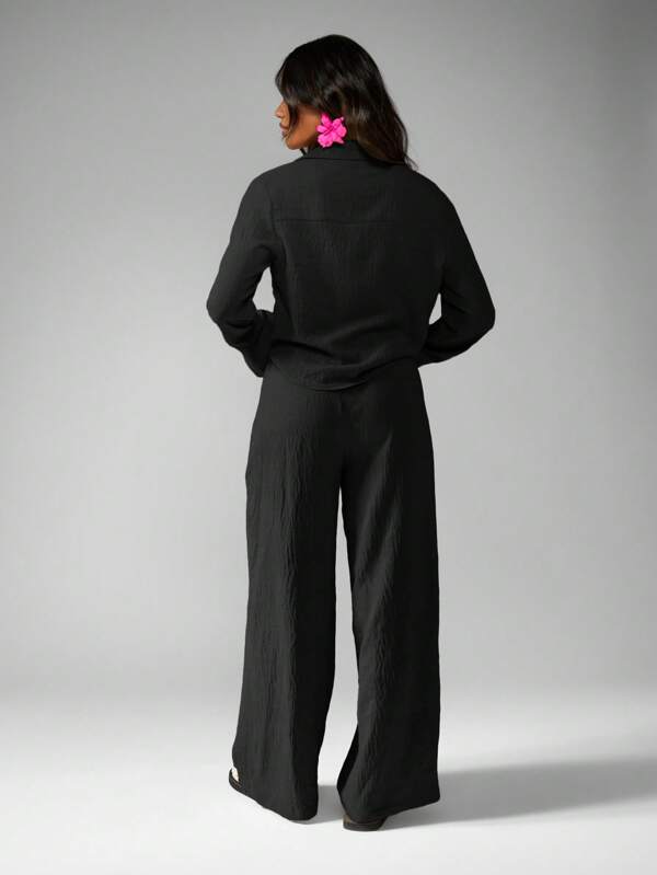 Missguided MISSGUIDED Wide Leg Palazzo Pants With Front Tie Crop Top Co Ord