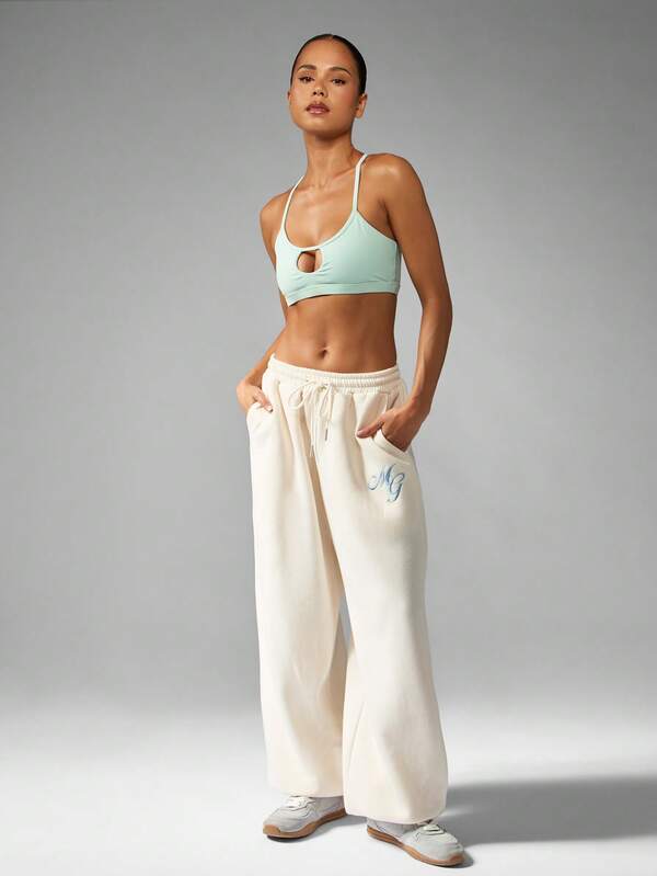 Missguided MISSGUIDED Wide Leg Palazzo Sweatpants With Monogram Print