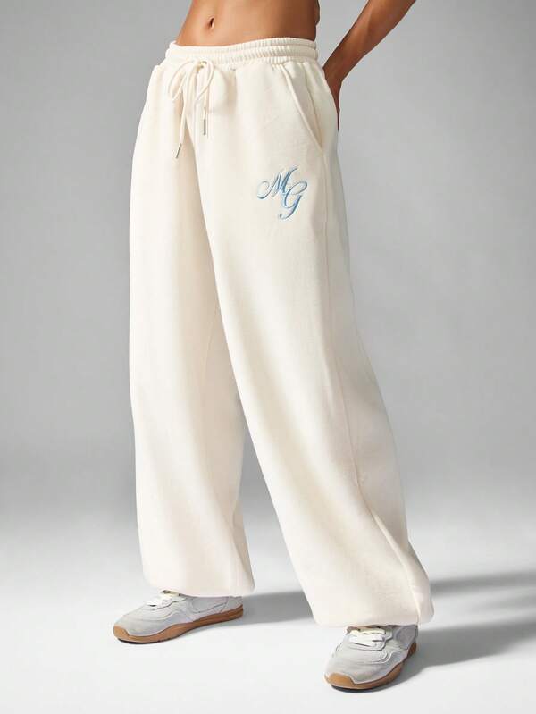 missguided MISSGUIDED Wide Leg Palazzo Sweatpants With Monogram Print