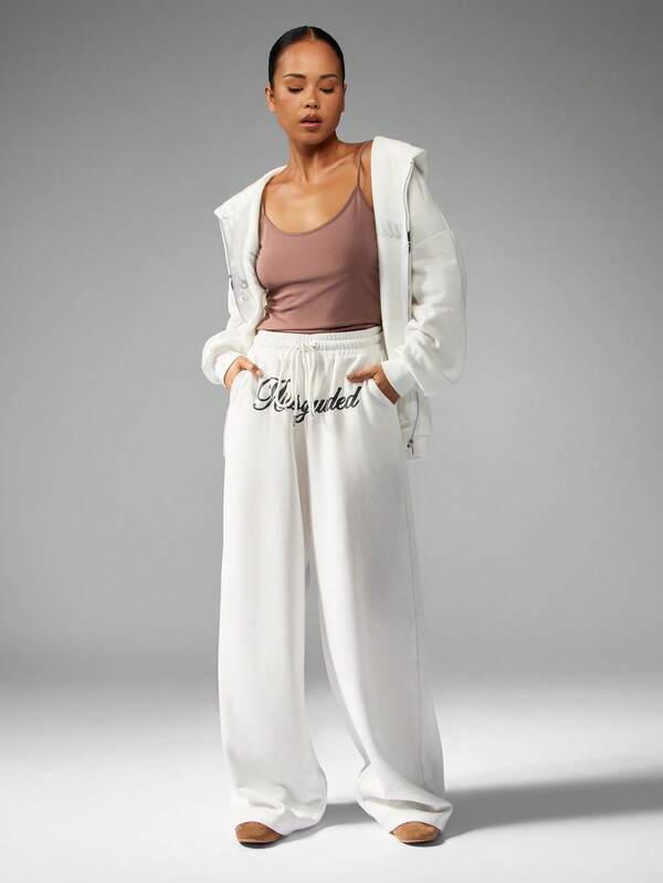 Missguided MISSGUIDED Wide Leg Pants With Drawstring And Script Logo