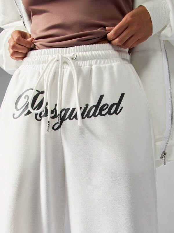 Missguided MISSGUIDED Wide Leg Pants With Drawstring And Script Logo