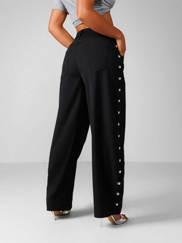 Missguided MISSGUIDED Wide Leg Pants With Side Button Detail