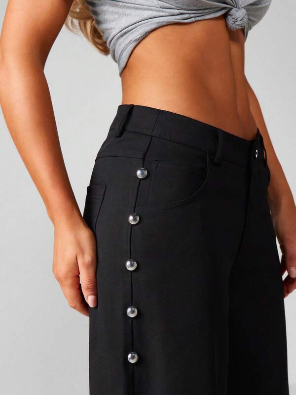 Missguided MISSGUIDED Wide Leg Pants With Side Button Detail