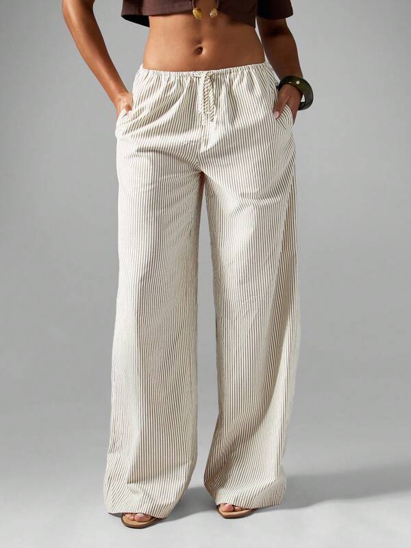 missguided MISSGUIDED Wide Leg Pinstripe Palazzo Trousers With Drawstring Waist