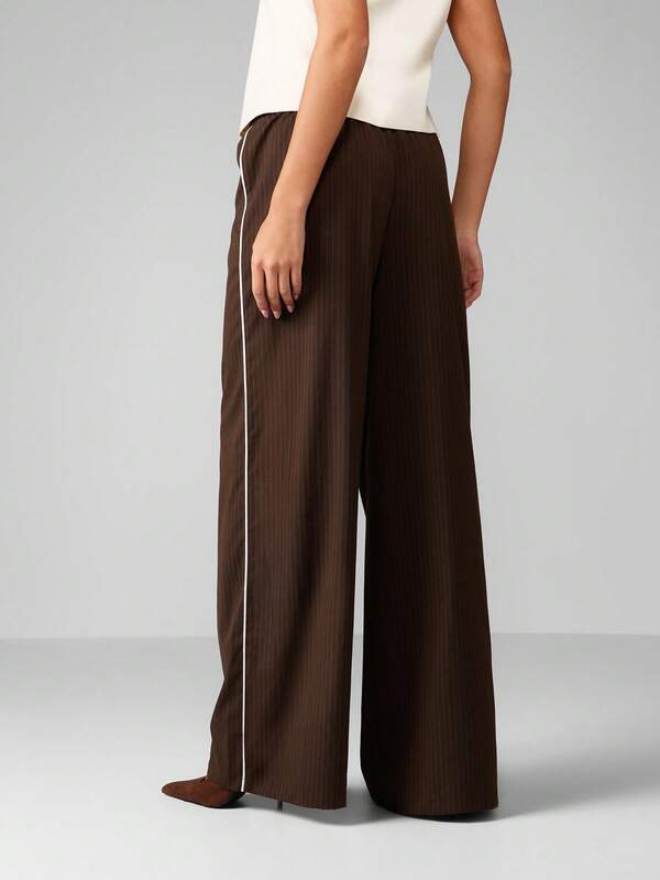 Missguided MISSGUIDED Wide Leg Pinstripe Pants With Contrast Piping