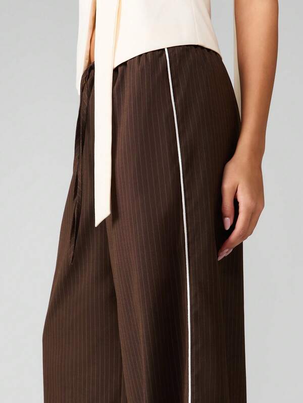 Missguided MISSGUIDED Wide Leg Pinstripe Pants With Contrast Piping