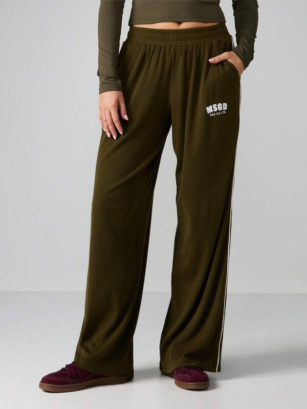 missguided MISSGUIDED Wide Leg Ribbed Joggers With Side Stripe