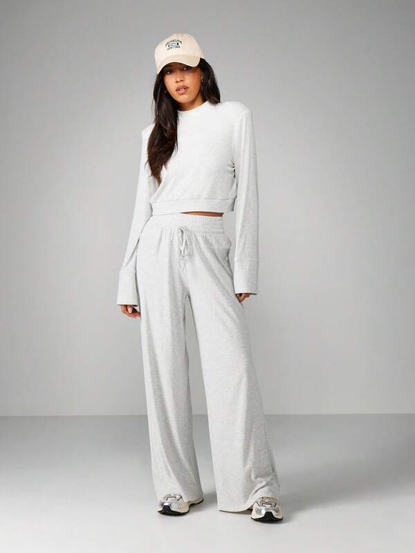 Missguided MISSGUIDED Wide Leg Ribbed Lounge Pants With Drawstring