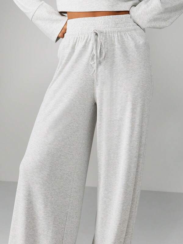 Missguided MISSGUIDED Wide Leg Ribbed Lounge Pants With Drawstring