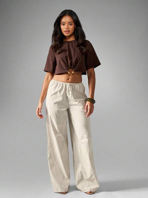 Missguided MISSGUIDED Wide Leg Striped Palazzo Pants With Drawstring Waist
